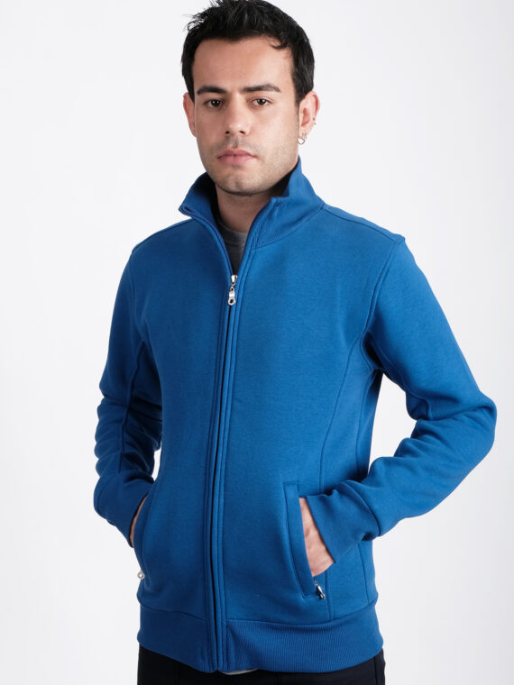 Unisex Sweatshirt, Mavi, Dik Yaka, Fermuarlı