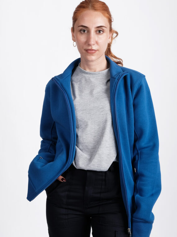Unisex Sweatshirt, Mavi, Dik Yaka, Fermuarlı