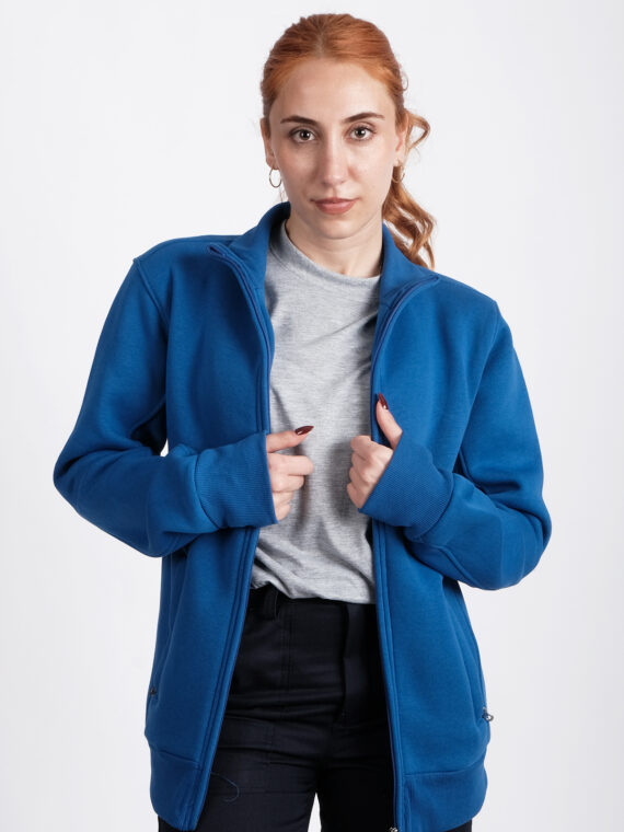 Unisex Sweatshirt, Mavi, Dik Yaka, Fermuarlı