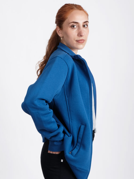 Unisex Sweatshirt, Mavi, Dik Yaka, Fermuarlı