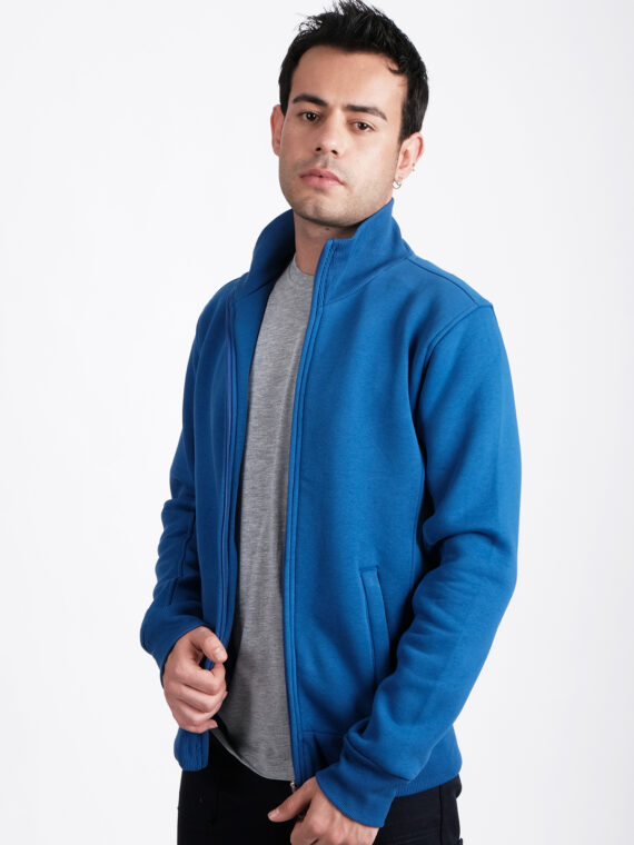 Unisex Sweatshirt, Mavi, Dik Yaka, Fermuarlı