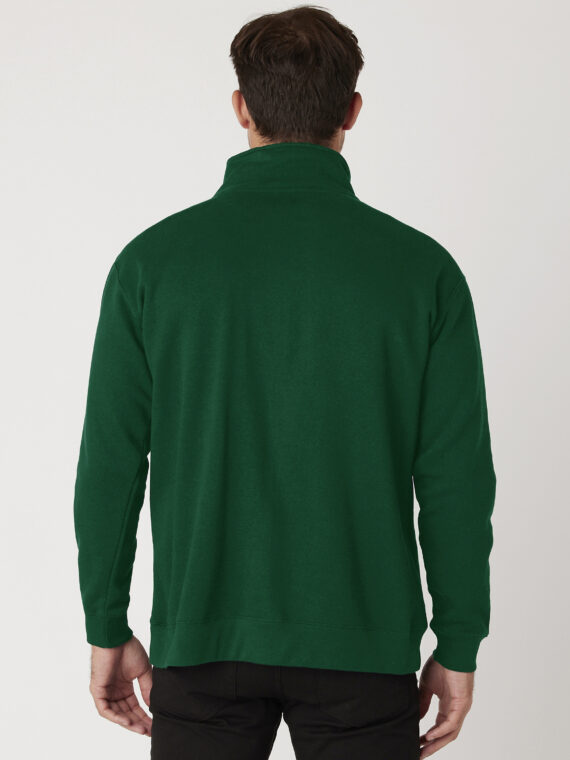 Sweatshirt, %100 Pamuk, İçi Şardonlu, 3 İplik Sweatshirt, Yarım Fermuarlı, Dik Yaka, Yeşil