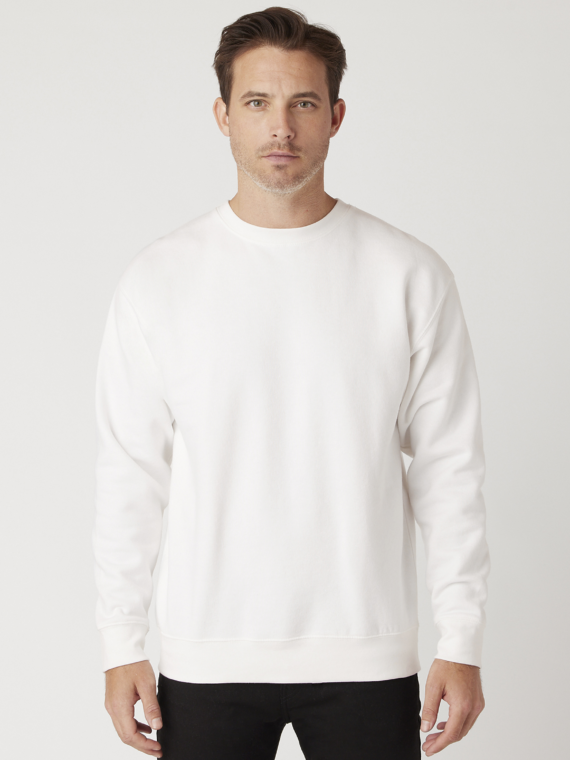 Sweatshirt, %100 Pamuk, İçi Şardonlu, 3 İplik Sweatshirt, 0 Yaka, Beyaz