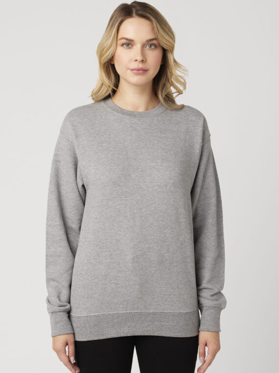 Sweatshirt, %100 Pamuk, İçi Şardonlu, 3 İplik Sweatshirt, 0 Yaka, Gri-Melanj