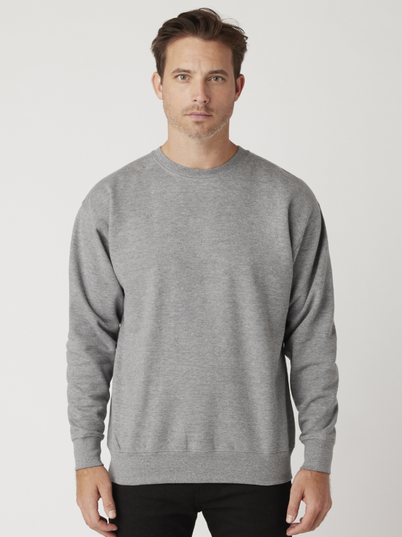 Sweatshirt, %100 Pamuk, İçi Şardonlu, 3 İplik Sweatshirt, 0 Yaka, Gri-Melanj
