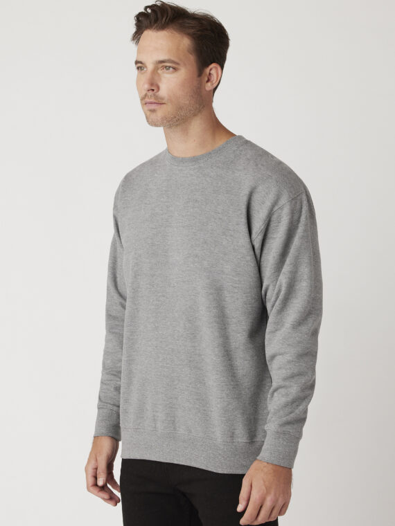 Sweatshirt, %100 Pamuk, İçi Şardonlu, 3 İplik Sweatshirt, 0 Yaka, Gri-Melanj